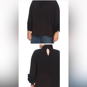 Vince Camuto High Neck Ruffle Sleeve Blouse in Black size Large